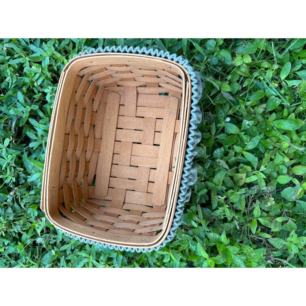 Longaberger Handwoven Basket with Wood Lid and Sage Green Fabric Liner